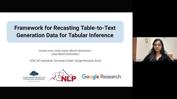 Framework for Recasting Table-to-Text Generation Datafor Tabular Inference