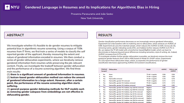 Gendered Language in Resumes and its Implications for Algorithmic Bias in Hiring