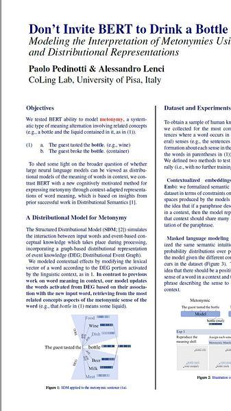 Don't Invite BERT to Drink a Bottle: Modeling the Interpretation of Metonymies Using BERT and Distributional Representations