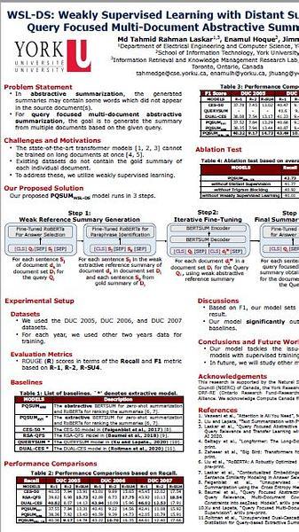 WSL-DS: Weakly Supervised Learning with Distant Supervision for Query Focused Multi-Document Abstractive Summarization