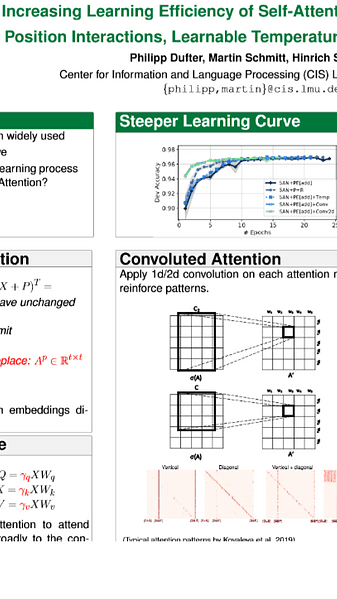 Increasing Learning Efficiency of Self-Attention Networks through Direct Position Interactions, Learnable Temperature, and Convoluted Attention