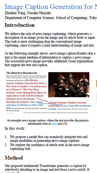 Image Caption Generation for News Articles