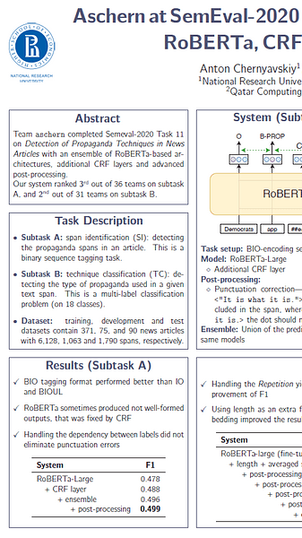 It Takes Three to Tango: RoBERTa, CRF, and Transfer Learning