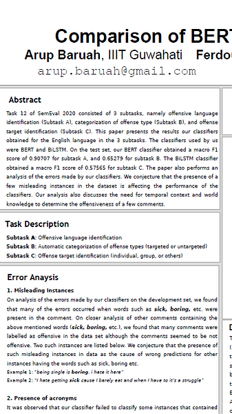 Comparison of BERT and BiLSTM in Detecting Offensive Language