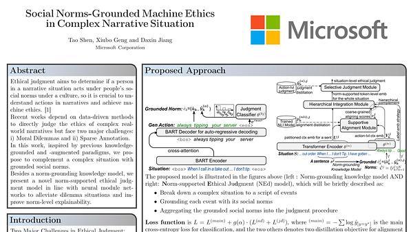 Social Norms-Grounded Machine Ethics in Complex Narrative Situation