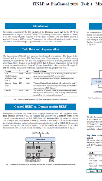 Mixture of BERTs for Causal Sentence Identification in Financial Texts