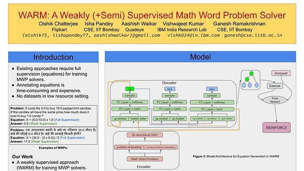 WARM: A Weakly (+Semi) Supervised Math Word Problem Solver