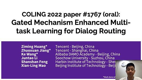 Gated Mechanism Enhanced Multi-Task Learning for Dialog Routing