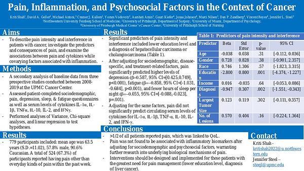 Pain, Inflammation, and Psychosocial Factors in the Context of Cancer