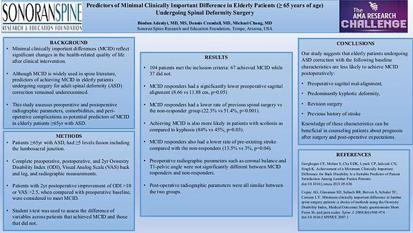 Predictors of Minimally Clinical Importance Difference in Elderly Patients (≥ 65 years of age) Undergoing Spinal Deformity Surgery