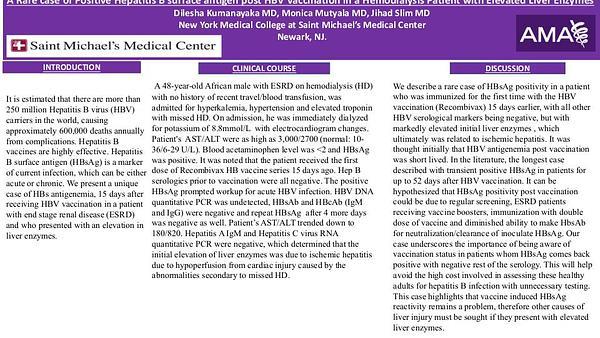 A Rare case of Positive Hepatitis B surface antigen post HBV Vaccination in a Hemodialysis Patient with Elevated Liver Enzymes