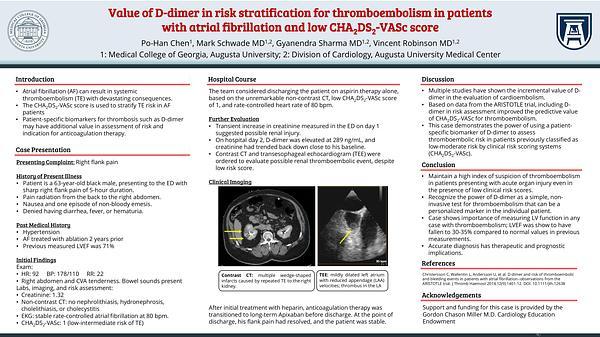 Value of D-dimer in risk stratification for thromboembolism in patients with atrial fibrillation and low CHA2DS2-VASc score