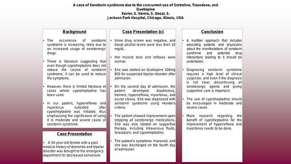 A case of Serotonin syndrome due to the concurrent use of Sertraline, Trazodone, and 
Quetiapine