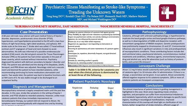 Psychiatric Illness Manifesting as Stroke-like Symptoms - Treading the Unknown Waters