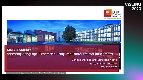 Mark-Evaluate: Assessing Language Generation using Population Estimation Methods