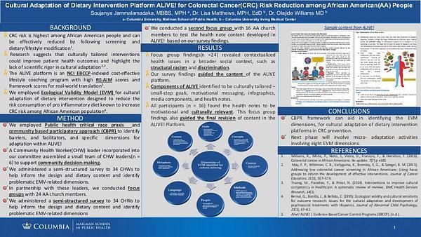 Cultural adaptation of dietary intervention platform - ALIVE! for colorectal carcinoma prevention.