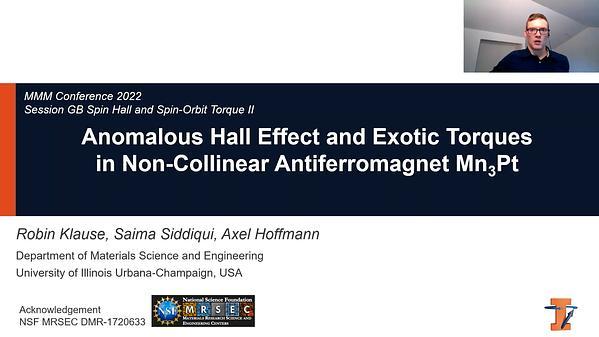 Anomalous Hall Effect and Exotic Torques in Non Collinear Antiferromagnet Mn3Pt