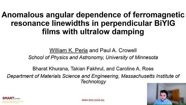 Anomalous angular dependence of ferromagnetic resonance linewidths in perpendicular Bi:YIG films with ultralow damping