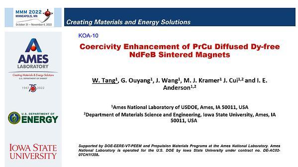 Coercivity enhancement of PrCu diffused Dy free
