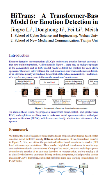 HiTrans: A Transformer-Based Context- and Speaker-Sensitive Model for Emotion Detection in Conversations