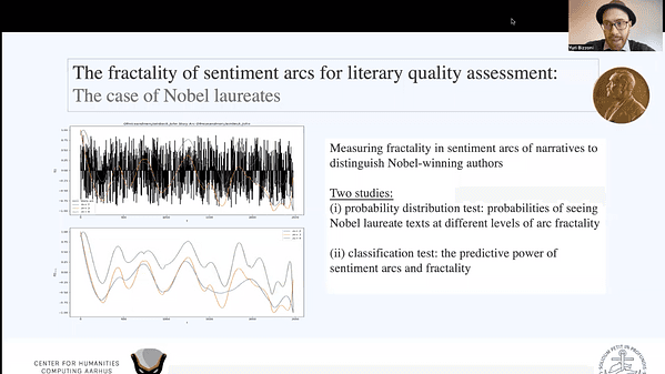 Fractality of sentiment arcs for literary quality assessment: The case of Nobel laureates