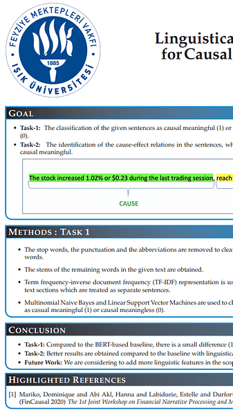 ISIKUN at the FinCausal 2020: Linguistically informed Machine-learningApproach for Causality Identification in Financial Documents