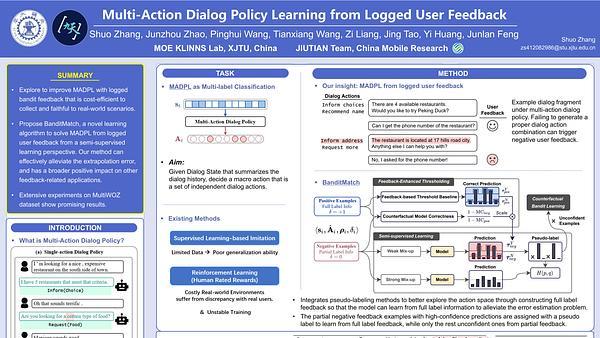 Multi-Action Dialog Policy Learning from Logged User Feedback