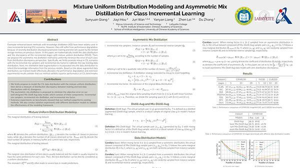 Mixture Uniform Distribution Modeling and Asymmetric Mix Distillation for Class Incremental Learning