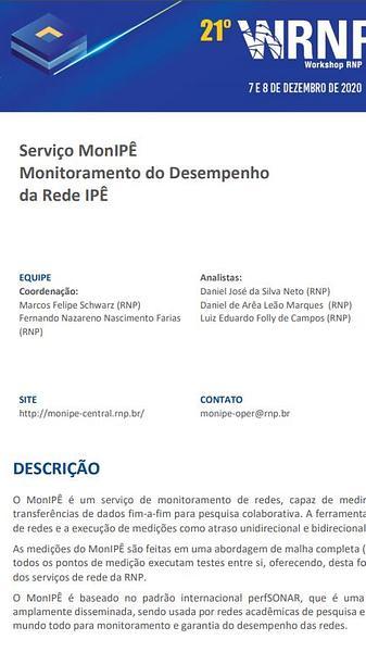 Serviço MonIPÊ - Monitoramento do Desempenho da Rede Ipê