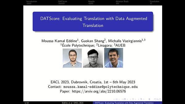 DATScore: Evaluating Translation with Data Augmented Translations