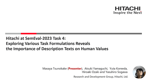Hitachi at SemEval-2023 Task 4: Exploring Various Task Formulations Reveals the Importance of Description Texts on Human Values
