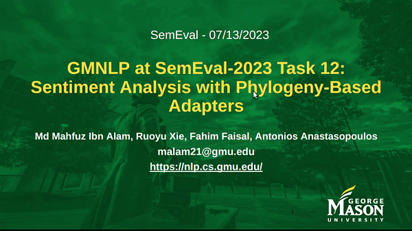 GMNLP at SemEval-2023 Task 12: Sentiment Analysis with Phylogeny-Based Adapters