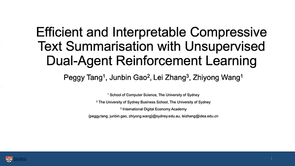 Efficient and Interpretable Compressive Text Summarisation with Unsupervised Dual-Agent Reinforcement Learning