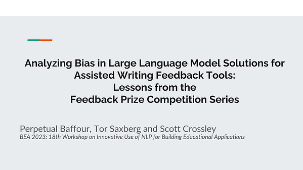 Analyzing Bias in Large Language Model Solutions for Assisted Writing Feedback Tools: Lessons from the Feedback Prize Competition Series