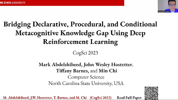 Bridging Declarative, Procedural, and Conditional Knowledge Gap Using Deep Reinforcement Learning