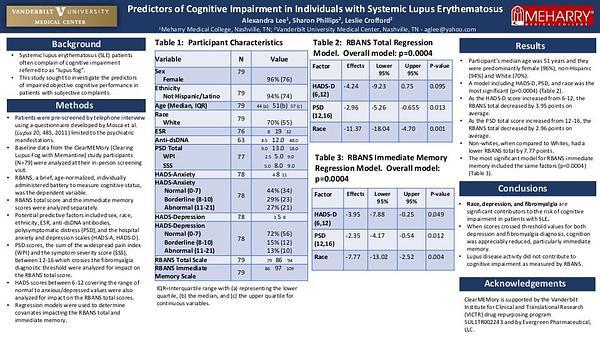 Predictors of Cognitive Impairment in Individuals with Systemic Lupus Erythematosus