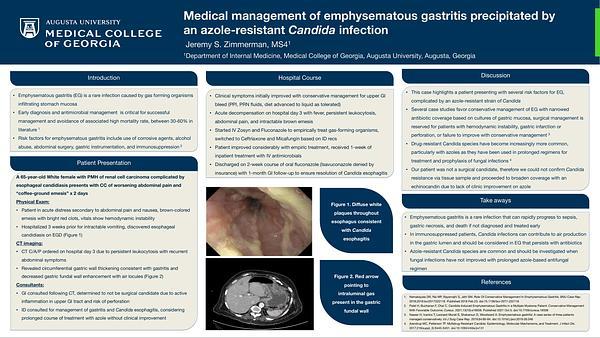 Medical management of emphysematous gastritis precipitated by an azole-resistant Candida infection