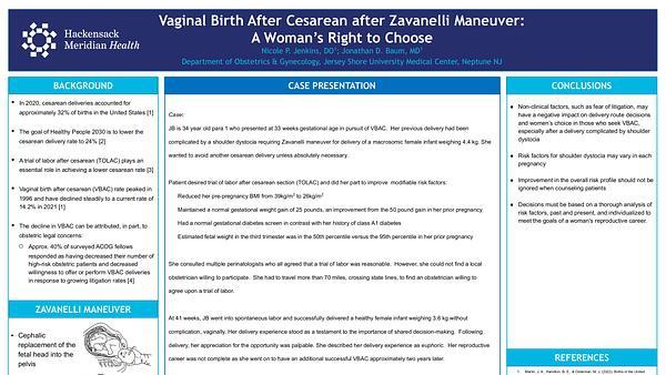 Vaginal Birth After Cesarean after Zavanelli Maneuver: 
A Woman’s Right to Choose