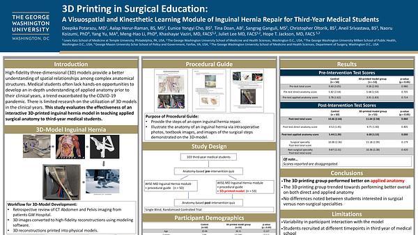 3D Printing in Surgical Education:A Visuospatial and Kinesthetic Learning Module of Inguinal Hernia Repair for Third-Year Medical Students