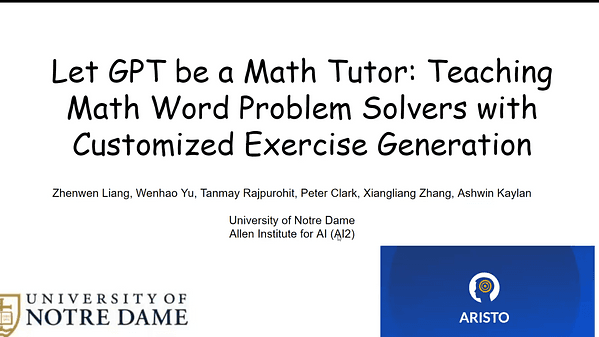 Let GPT be a Math Tutor: Teaching Math Word Problem Solvers with Customized Exercise Generation | VIDEO