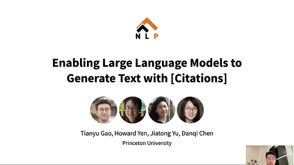 Enabling Large Language Models to Generate Text with Citations | VIDEO