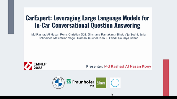 CarExpert: Leveraging Large Language Models for In-Car Conversational Question Answering | VIDEO