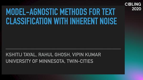 Model-agnostic Methods for Text Classification with Inherent Noise