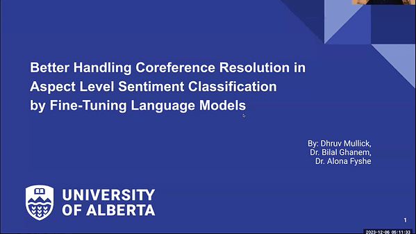 Better Handling Coreference Resolution in Aspect Level Sentiment Classification by Fine-Tuning Language Models | VIDEO