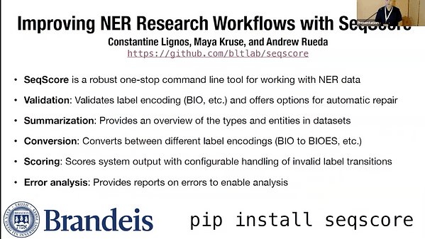 Improving NER Research Workflows with SeqScore | VIDEO