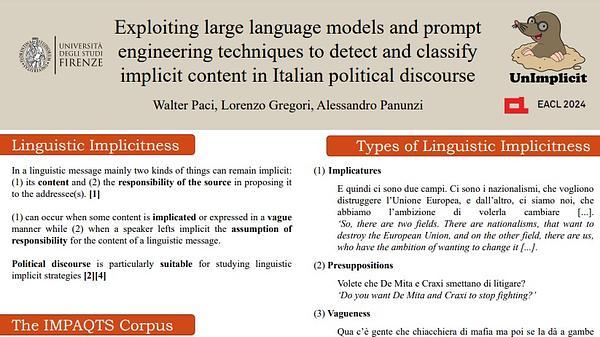 Exploiting Large Language Models and Prompt Engineering Techniques to detect and classify implicit content in Italian political discourse.