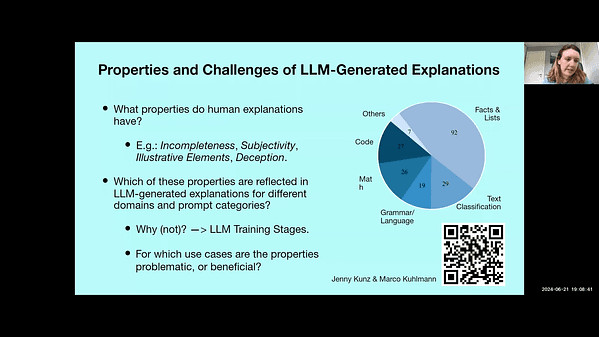 Properties and Challenges of LLM-Generated Explanations