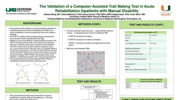 The Validation of a Computer-Assisted Trail Making Test in Acute Rehabilitation Inpatients with Manual Disability